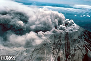 Mt St Helens Crater during the eruption from the south USGS